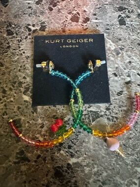 Kurt Geiger Fruit Charm Multicolor Beaded Hoop Earrings